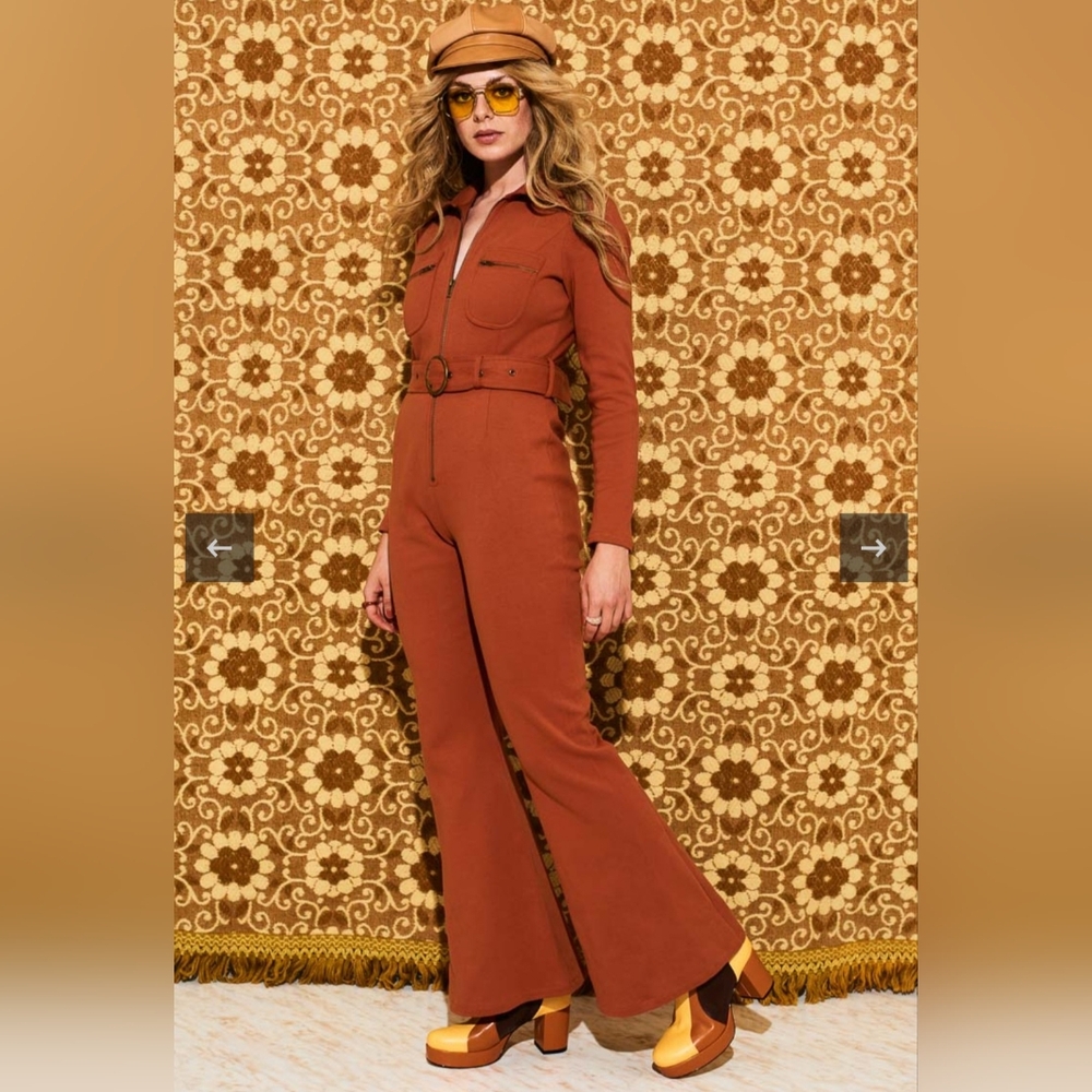 The Hippie Shake Ramble On Orange Long sleeve Zip jumpsuit